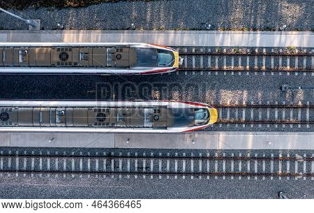 Doncaster, Uk - October 13, 2022.  An Aerial View Of Hitach Azuma Diesel Electric Fleet Of High Spee