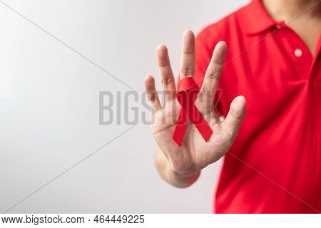 Red Ribbon For December World Aids Day, Acquired Immune Deficiency Syndrome, Multiple Myeloma Cancer