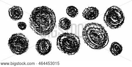 Charcoal Grunge Circles Set. Grunge Round Shapes. Coal Pencil Sketches. Grunge Backgrounds. Charcoal