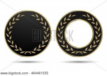 Vector Medieval Golden Shields Laurel Wreaths And Badges Vector Illustration.