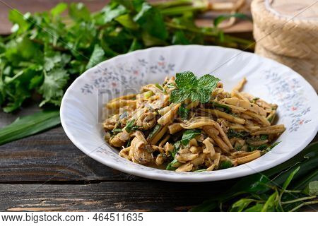 Northern Thai Food (yum Nor Mai), Spicy Bamboo Shoot Salad Eating With Fresh Vegetables, Local Thai 