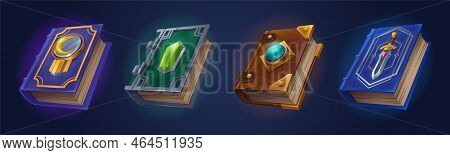 Magic Spell Books, Fantasy Alchemy Grimoires, Closed Wizard Diary. Witchcraft Fairy Tale Game Ancien