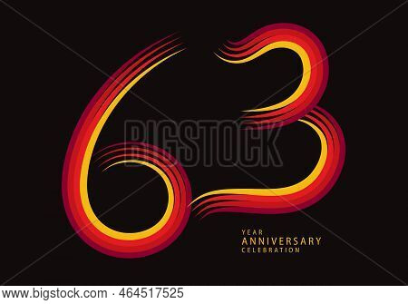 63 Years Anniversary Celebration Logotype Red Line Vector, 63th Birthday Logo, 63 Number Design, Ban
