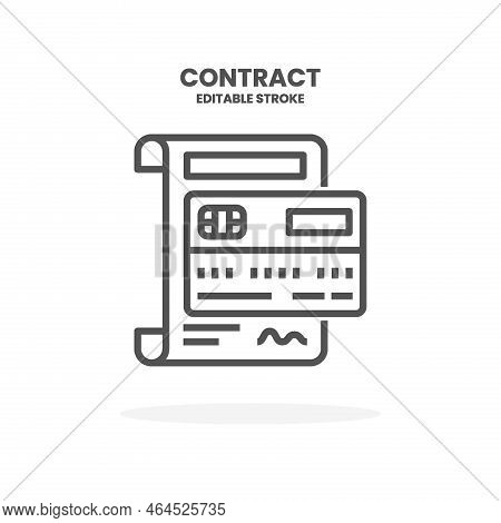 Credit Card Contract Line Icon. Vector Illustration On White Background. Editable Stroke And Pixel P