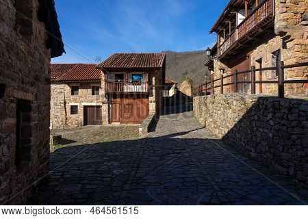 Beautiful Village Of Barcena Mayor With The Traditional Stone Houses In The Cantabria Mountains In A