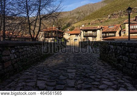 Beautiful Village Of Barcena Mayor With The Traditional Stone Houses In The Cantabria Mountains In A