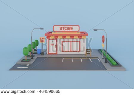 Store Building. Miniature Store 3d Illustration. 3d Rendering