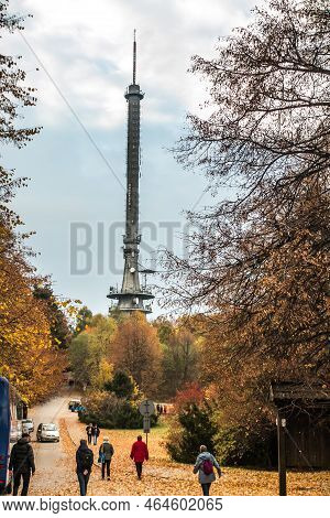 Swiety Krzyz, Poland, October 16, 2022: Swiety Krzyz Tv Tower. The Tallest Free-standing Tv Tower In