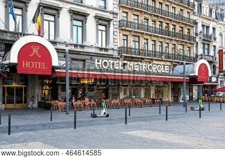 Brussels Old Town, Brussels Capital Region, Belgium, 10 21 2022 - Facade Of The Metropole Hotel And 