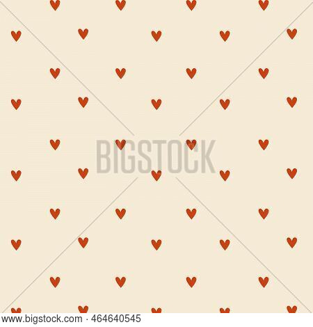 Seamless Pattern With Red Hearts. Light Background. Flat Style