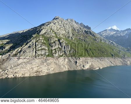 Alpine Rocky Peak Pizzo Della Valletta (2726 M) Above The Reservoir Lake Lago Di Lucendro In The Swi