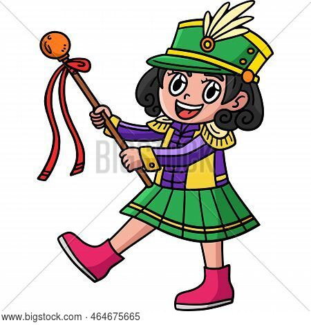 This Cartoon Clipart Shows A Mardi Gras Majorett Illustration.