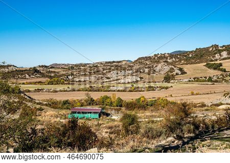 Landscape View At Larres Near The Town Of Sabinanigo, Province Of Huesca, Aragon, Spain