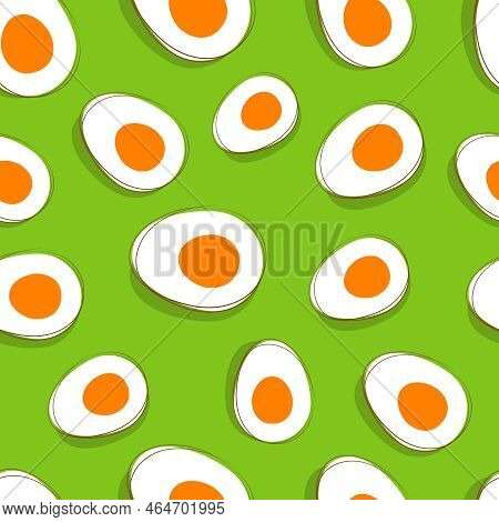 Easter Egg Pattern. Vector Yellow Eggs On Green Delicious Spring Background. Seamless Background Wit