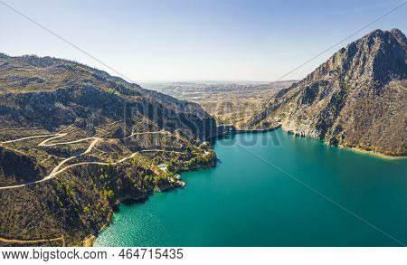 View Of The Lake And Mountain Cliffs In The Area Of The Oymapinar Dam. Landscape Of Green Canyon, Ma