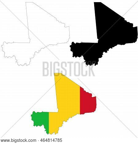 Map Mali On White Background. Mali Map Outline. Mali Vector Map With The Flag Inside.