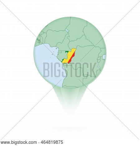 Congo Map, Stylish Location Icon With Congo Map And Flag. Green Pin Icon.
