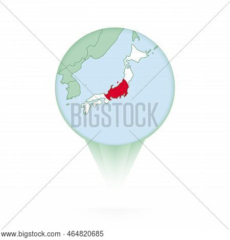 Japan Map, Stylish Location Icon With Japan Map And Flag. Green Pin Icon.