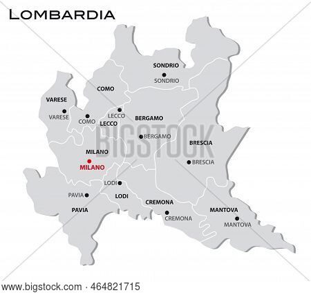 Simple Gray Administrative Map Of Lombardy Region Of Italy