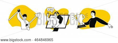 Staying Productive Set Business Vector Illustration Concept. Stay Success And Office Efficiency Stra