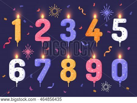 Birthday Candles Set. Collection Of Stickers For Social Network And Messengers. Decoration For Cake 