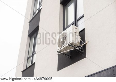 Air Condiioners On Fasade Of Reidenial Apartmen Building