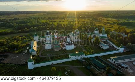 Aerial View Over The Nicholas Peshnoshsky Monastery On A Summer Evening At Sunset