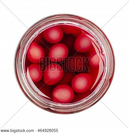 Homemade Compote Of Blue Grapes, In An Open Preserving Jar, Isolated, From Above, On White Backgroun