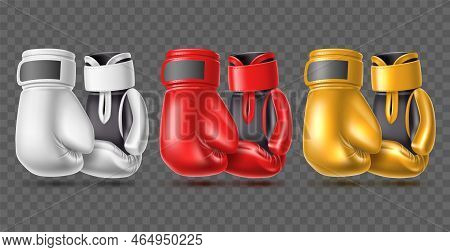 Color Boxing Gloves. Realistic Professional Accessories, Fighting Sport Element, Different Colors Gl