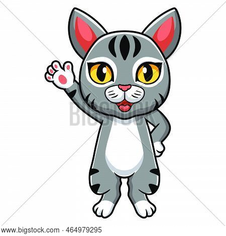 Vector Illustration Of Cute Manx Cat Cartoon Waving Hand