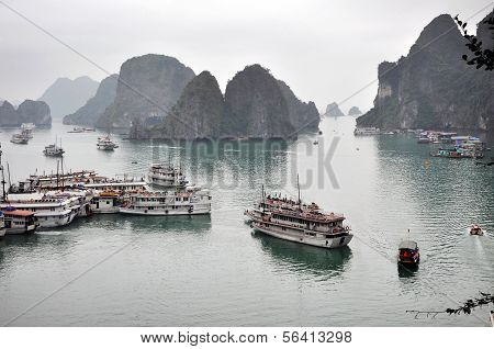 Tourist Junks In Halong Bay, Vietnam