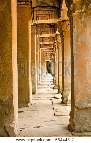 Ancient stone passage of Prasat Ta Prum or Ta Prohm Temple complex, near Siem Reap, Cambodia.