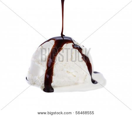Ice Cream ball with dripping chocolate.
