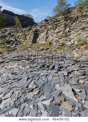 Slate waste heap from slate mine