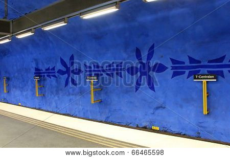 T-Centralen station on the Blue Line designed by Per Olof Ultvedt in 1975 in Stockholm, Sweden