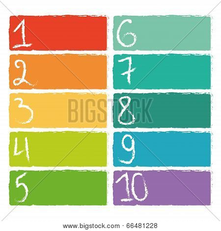 Set of ten colorful numerical rectangles