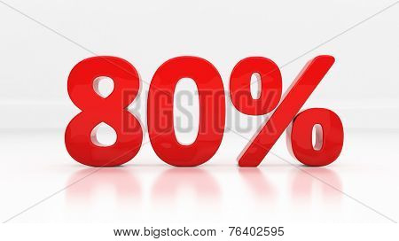 Eighty percent off. Discount 80.  Percentage. 3D illustration