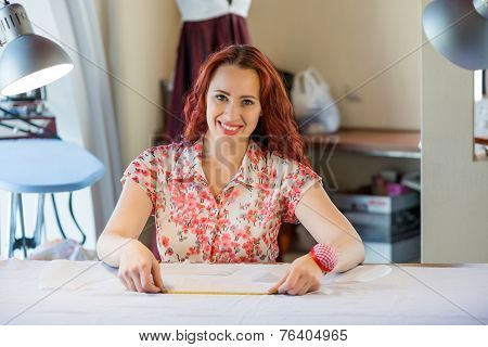 Seamstress woman at work