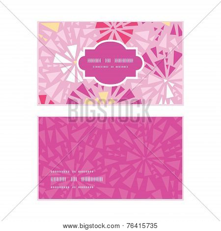 Vector pink abstract triangles horizontal frame pattern business cards set