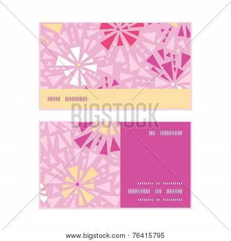 Vector pink abstract triangles horizontal stripe frame pattern business cards set