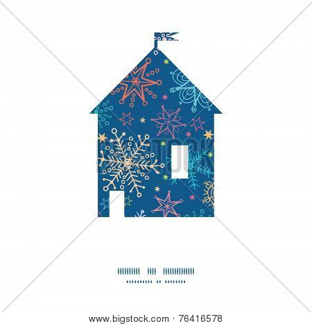 Vector colorful doodle snowflakes house silhouette pattern frame