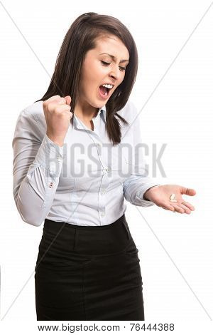 Young furious businesswoman suffering from stress