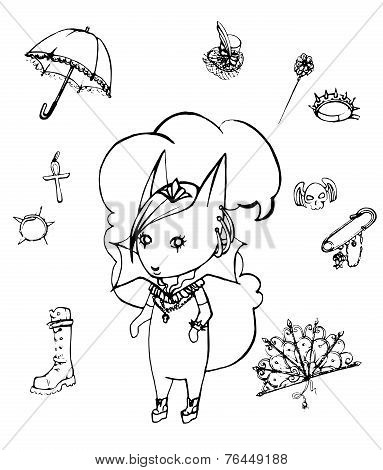 A set of objects of the Gothic style and character Goth