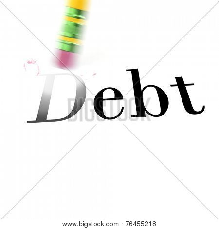 Person using a pencil eraser to erase Debt from their life so they can start new