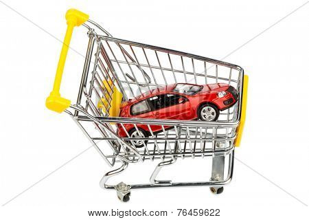 a car in the shopping cart as a symbol for car buying and leasing