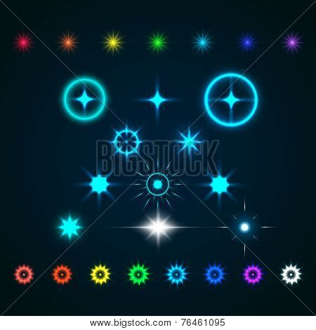 Set of Vector glowing light effect stars bursts with sparkles