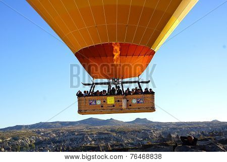 Hot Air Balloon Flying Over Cappadocia.