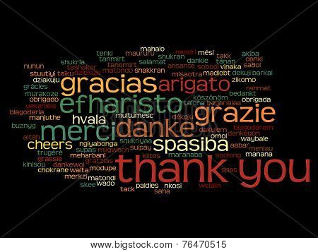 Concept or conceptual abstract thank you word cloud in different languages or multilingual for education or Thanksgiving Day