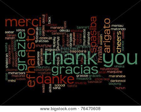Concept or conceptual abstract thank you word cloud in different languages or multilingual for education or Thanksgiving Day