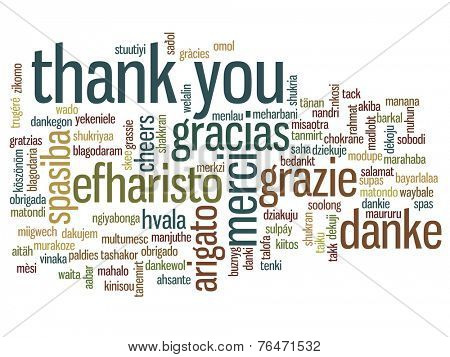 Concept or conceptual abstract thank you word cloud in different languages or multilingual for education or Thanksgiving Day